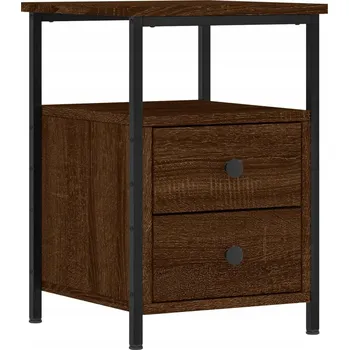 Noční stolek Industriální noční stolek z dřevotřísky, hnědý dub, 34x35 cm.