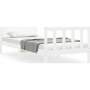 Postel Dřevěná borovicová postel bílá 195,5 x 80,5 x 100 cm s čelem