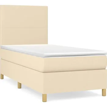 Postel Kontinentální postel krémová 203 x 100 x 118/128 cm s matrací 100 x 200 x