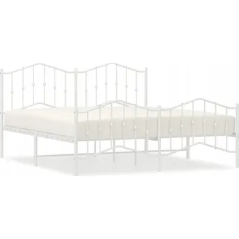 Postel Bílý kovový rám postele 219 x 187 x 98 cm s čelem
