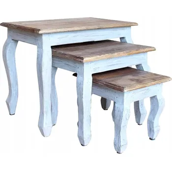 Konferenční stolek Sada 3 Odkládacích Stolků z Masivního Mahagonového Dřeva, 60x37x48 cm, 44x32x3