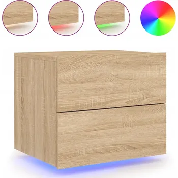 Noční stolek Závěsný Noční Stolek s RGB LED Osvětlením, 50 x 39 x 41 cm, Dub Sonoma