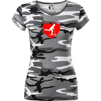 Dámské tričko Koloběžka srdce - Dámské maskáčové triko - 2XL ( Šedý maskáč )