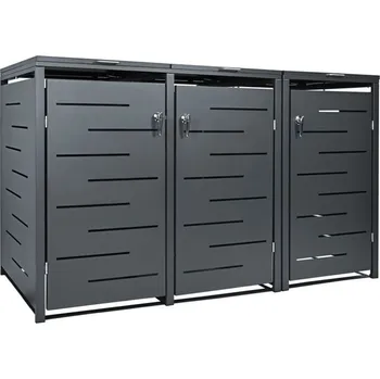 Popelnice Kvalitní venkovní kryt na 3 popelnice 240 L, práškový lak komaxit antracit, 201x116x80 cm