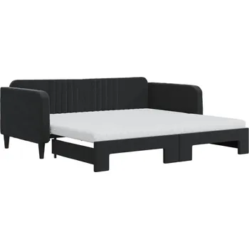 Zahradní lehátko Rozkládací lenoška 2v1 se sametovým čalouněním, černá, 213 x 100 x 75 cm