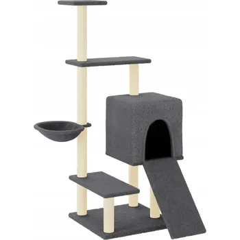 Víceúrovňové škrabadlo pro kočky s domečkem a žebříkem, 91x85x130,5 cm, tmavé