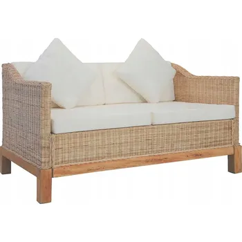 Pohovka Dvojmístná pohovka z přírodního ratanu, krémové polštáře, 132x78x74 cm