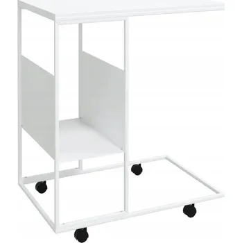 Konferenční stolek Odkládací stolek ve ve tvaru písmene C s poličkou, bílý, 55x36x63,5 cm, železo/dřevo