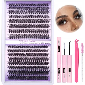 Umělé řasy LEPICÍ ŘASY STARTOVACÍ SADA ŘASY DIY 320 TRSŮ D ZATOČENÍ CLUSTER LASHES