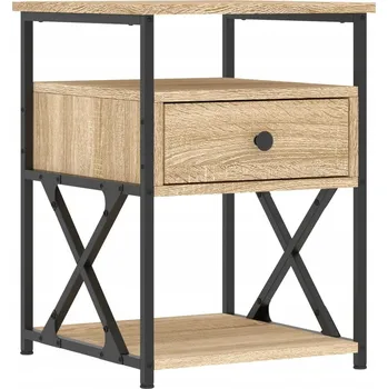 Noční stolek Noční stolek z dřevěného materiálu s železným rámem, dub sonoma, 40x42x5