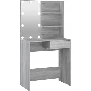 Toaletní stolek Toaletní Stolek s LED Osvětlením, Zásuvkou a Poličkami, Šedý Dub Sonoma, 74.5x40x