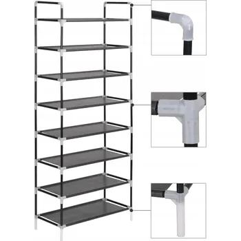 Botník Stojan na boty s 8 policemi, kov a netkaná textilie, 60x29,5x134 cm, černý