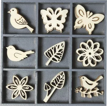 Vánoční ozdoba Dřevěné ozdoby v boxu 45ks - ptáčci