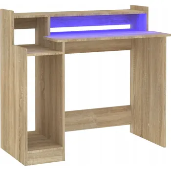 Psací stůl Počítačový stůl s LED podsvícením a zadní deskou, dub sonoma, 97x45x90 cm