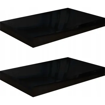 police Sada 2 Polic Nástěnných MDF Kov Černý Lesk 40x23x3,8 cm