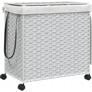 Ručně pletený koš na prádlo z ratanu s kolečky, 60x35x60,5 cm, bílý