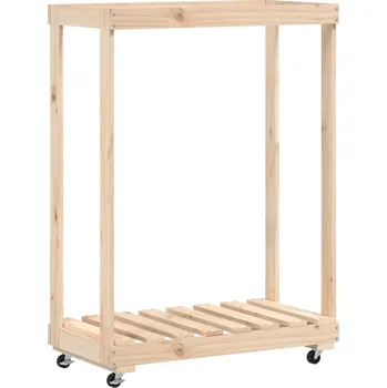 Stojan na palivové dřevo z masivní borovice s kolečky 76,5x40x108 cm