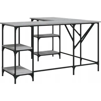 Psací stůl Počítačový stůl rohový L s policemi, šedý dub sonoma, 139x139x75 cm