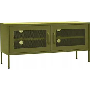 Televizní stolek Ocelová skříňka pod TV olivově zeleň 105x35x50 cm, 2 dvířka ze síťoviny