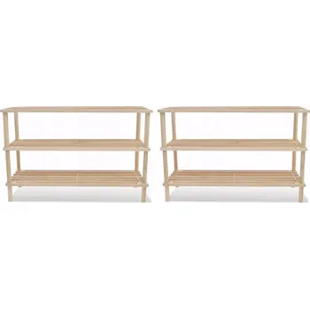 Botník Třípatrový dřevěný botník, masivní jedlové dřevo, 74x26x48,5 cm