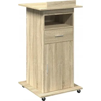 Konferenční stolek Mobilní řečnický pult s výklopnou deskou a úložným prostorem, dub sonoma, 55x55