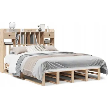 Postel Borovicová postel s regálem 213x146x110 cm, lamelový rošt, přírodní barva