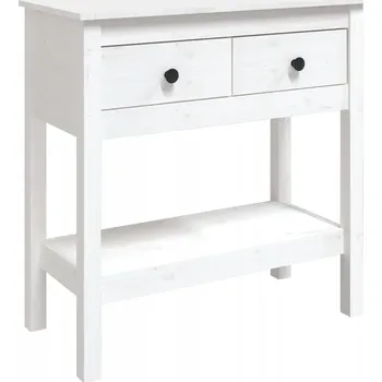 Konferenční stolek Konzolový stolek z masivního borovicového dřeva, 2 zásuvky, bílý, 75x35x75 cm