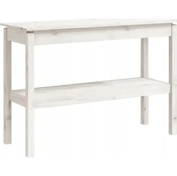 Konferenční stolek Konzolový stolek z masivního borovicového dřeva s policí, bílý 110x40x75 cm
