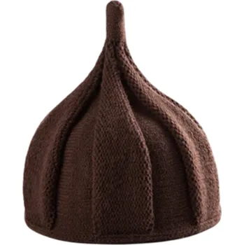 Čepice Dámská zimní špičatá pletená čepice 22×33 cm 100% akryl Jednobarevná spirálová čepice s květinovým vzorem Měkká elastická teplá čepice 11 barev hnědá