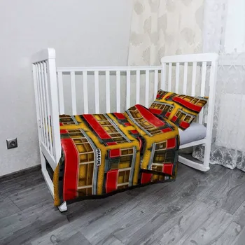 Povlečení Sablio Mikroplyšové dětské povlečení do postýlky Pražské historické tramvaje Žlutý Pattern - 120x90 / 40x60