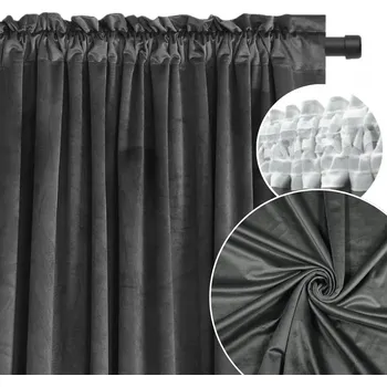 Obraz ZÁVĚS GRAFITOVÁ SAMETOVÁ ZÁVĚSA 210x250cm elegantní obývací pokoj TMAVĚ ŠEDÁ