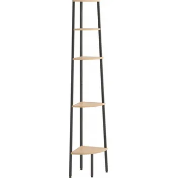 Knihovna Rohový regál 4-úrovňový, Ocel a dřevotříska, světle hnědá/černá, 45,5 cm