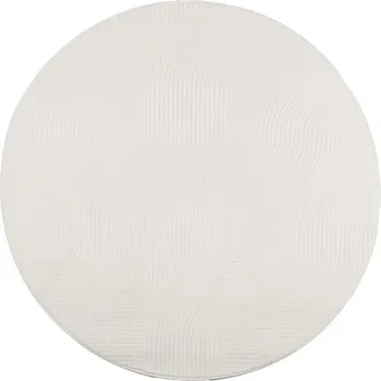 Koberec Koberec IZA, Geometrický 3D Vzor, Protiskluzový, 100% Polyester, Krémový, Ø