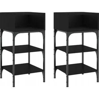 Noční stolek Elegantní noční stolky z dřevotřísky a železného rámu, černé