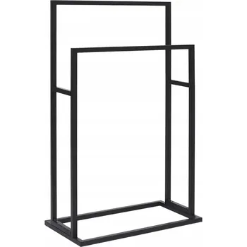 Věšák Volně stojící železný věšák na ručníky, 2 úrovně, černý, 48x24x78,5 cm