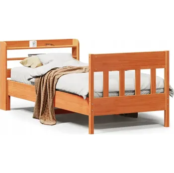 Postel Rám postele z borovicového dřeva, voskovaný hnědý, 208 x 85 x 82 cm s úložnými policemi