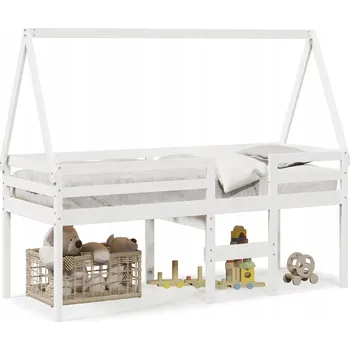 Dětská postel Bílá vysoká dětská postel s domečkem z masivního borovicového dřeva 205,5 cm