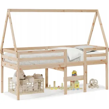 Dětská postel Vysoká dětská postel s domečkem, borovice, 195,5 x 80,5 x 89 cm