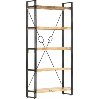 regál Regál z masivního mangového dřeva a oceli, 5 polic, 90x30x180 cm