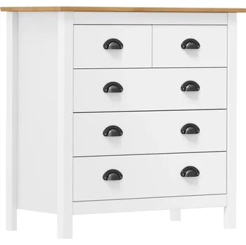 Komoda Komoda Hill s 5 zásuvkami, masivní borovicové dřevo, bílá/medově hnědá, 79x40x