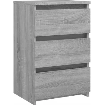 Noční stolek Noční stolek se 3 zásuvkami, dřevěný, šedý dub sonoma, 40x35x62,5 cm