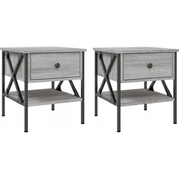 Noční stolek Noční stolky v industriálním stylu, šedý dub sonoma, 40x42x45 cm