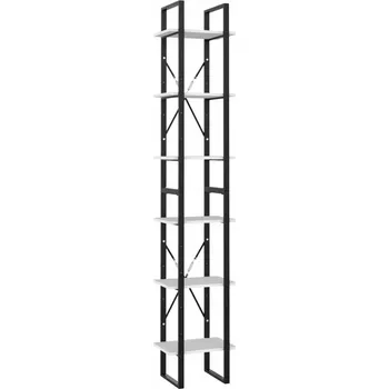 Knihovna Regál na knihy industriální, 6 polic, bílý, 40x30x210 cm, dřevotříska