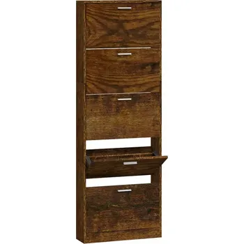 Botník Botník s 5 zásuvkami, kouřový dub, 59x17x169 cm