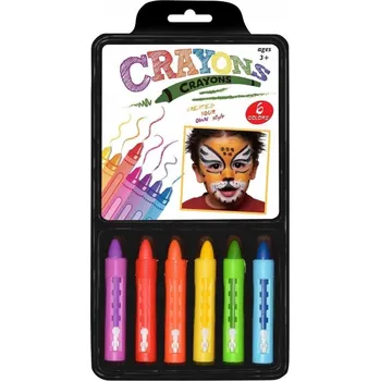 Kresba PASTELKY NA MALOVÁNÍ OBLIČEJE 6 BAREV - SADA PRO DĚTI 3+, SNADNÉ POUŽITÍ