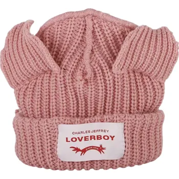 Čepice Zimní pletená čepice Skullies s kočičími ušima Háčkovaný unisex klobouk 55–60 cm Teplá módní hip-hop čepice Kostýmní zimní doplněk Vánoční dárek růžová