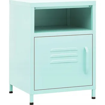 Noční stolek Noční stolek s otevřenou policí a dvířky, ocel mátová, 35x35x51 cm