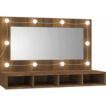 Toaletní stolek Toaletní stolek se se zrcadlem a LED osvětlením, hnědý dub, 90x31,5x62 cm