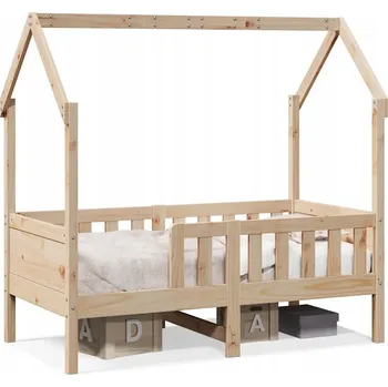 Dětská postel Dětská dřevěná postel domeček se zábranami, masivní borovicové dřevo, 169x
