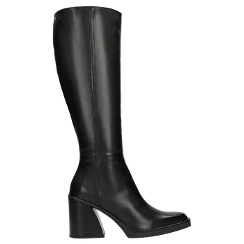 Dámské kozačky Černé Kožené Dámské Kozačky Se Zkoseným Podpatkem Wojas 7111451 38